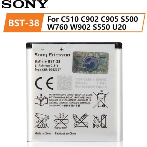 Original Replacement Sony Battery For Sony C510 C902 C905 S500 W760 W902 S550 U20 BST-38 970mAh Authentic Phone Battery