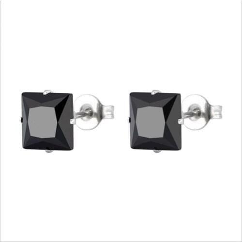 Size From 3mm To 8mm 316 L Stainless Steel With Square Black Zircons Stud Earrings For Men And Women