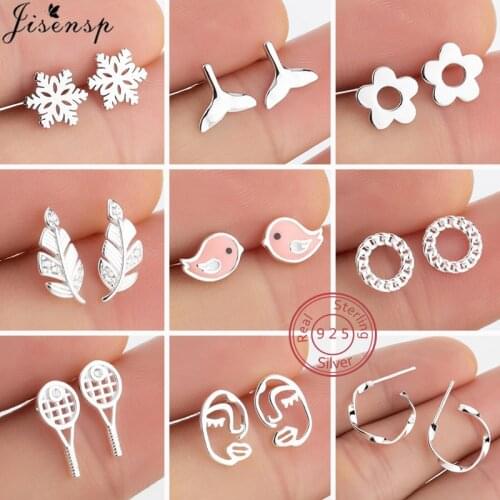 100% 925 Sterling Silver Earrings for Women Kids Jewelry Fashion Feather Face Flower Bird Stud Earrings Girls Gift pendientes