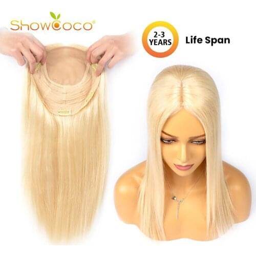 Showcoco Human Hair Topper 8*8 Silk Base Remy Virgin Hair 130% Hair Piece Toupee With Clips For Women One Piece Toppers