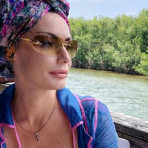 2021 New Luxury Brand Alloy Rimless Leopard Sunglasses For Women Vintage Gradient Square Sun Glasses Men Retro Uv400 Pilot Shade