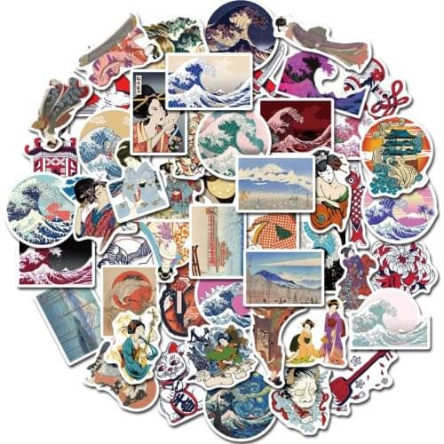 TD ZW 50pcs/lot Japan Art Ukiyo-e Wave Style Stickers for Car Laptop Phonecase Fridge Bicycle Skateboard Art Sticker Decal Toy