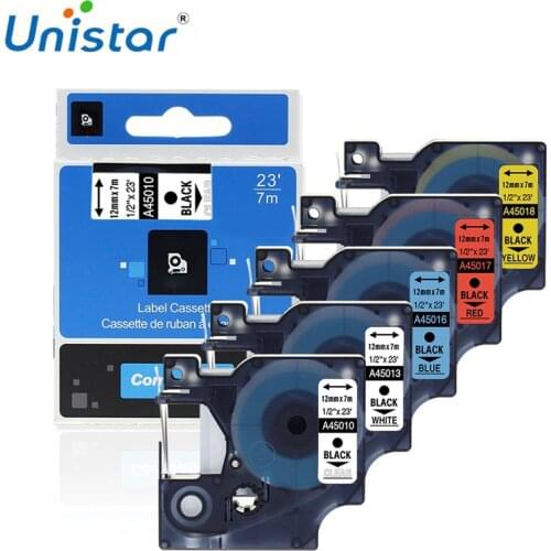 Unistar 45013 40913 45018 45016 Label Ribbon Compatible 12mm for Dymo D1 Label Tapes for Dymo LM160 LM280 PNP 45013 Label Maker