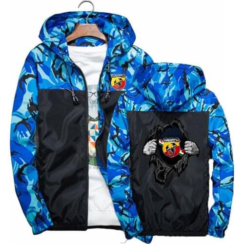 2021 Spring Autumn Mens Abarth Scorpion Logo Print Casual Camouflage Hoodie Jacket Waterproof Clothes Windbreaker Coat Outwear