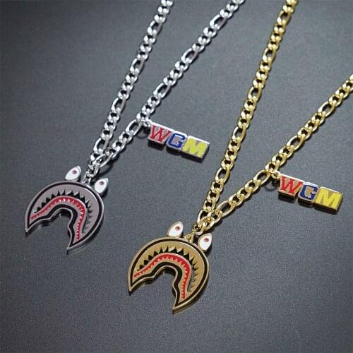 WGMnecklace mens Shark head pendant stainless steel gold chains necklace jewelry on the neck pendant hip hop necklace wholesale