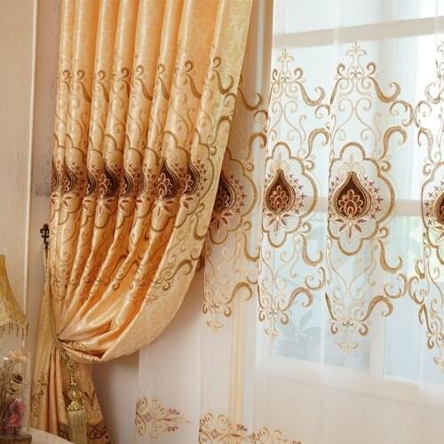 European Simple Style Water Soluble Embroidery Curtain Thickened Jacquard Blackout Curtains For Bedroom For Living Room