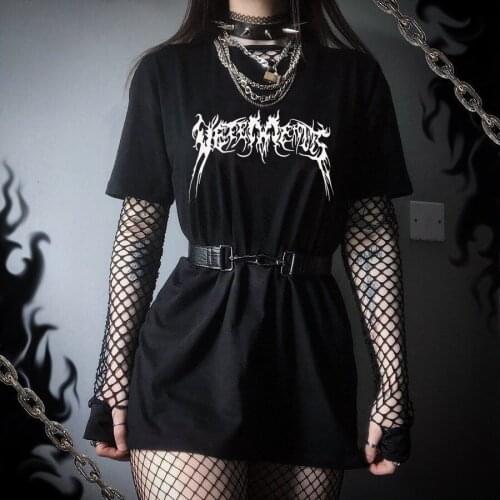 Womens t shirts gothic dark streetwear femme clothes punk Sexy vintage Short sleeve Harajuku Letter Casual tops Hip hop tees