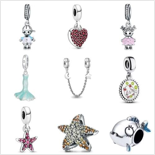 New 925 Sterling Silver Fish tail dresse boy and girl Fit Pandora Charm Silver 925 Original Bracelet DIY Jewelry For Women