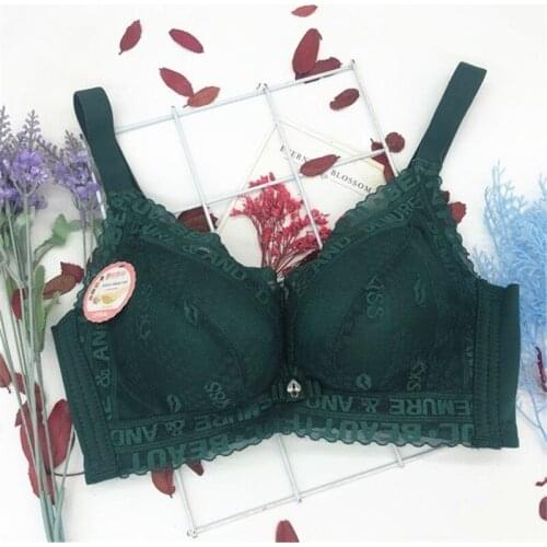 Ladies Sexy Lace Trim Bra Non-magnetic Non-wireless Thickened Small Bra 32A-38A Small Chest Comfortable Gathering Bra FP036