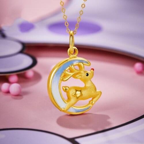 KOFSAC New Cute Moon Deer Pendant Necklace For Women Christmas Jewelry Fashion Gold Color Necklaces Girl Birthday Present Hot