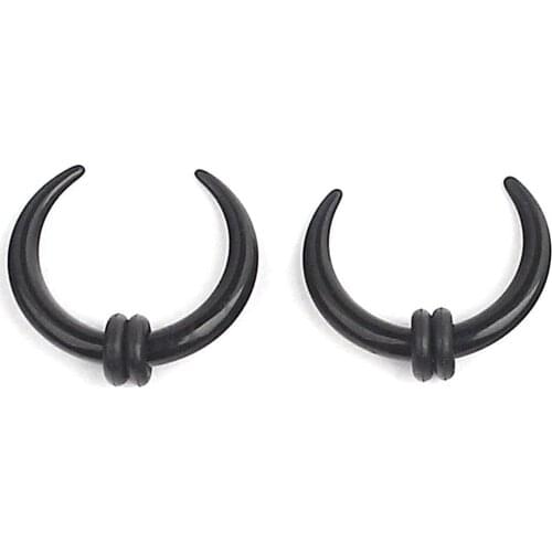 1Pair Black Acrylic C Shape Pincher Tapers Septum Buffalo Taper Expander Pierced Nose, Nipple or Earring Ring with Black O-Rings