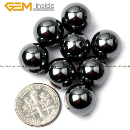 Gem-inside 4-12mm 10 Pcs Hematite Beads Half Drilled Round Healing Stone Beads For Jewelry Making Erring Pendant DIY Beads