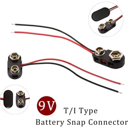 10Pcs T/I Type 9V Battery Snap Connector T/I Shape 9V Battery Clip Lead Wires Holder Plastic Hard Shell Adapter Line Length 15CM