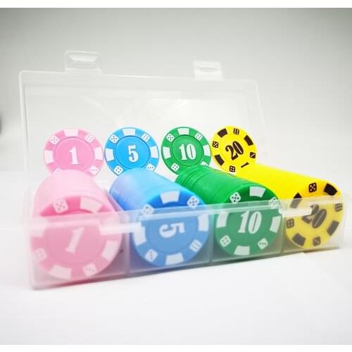 100 PCS 37mm plastic poker chips sets in box digital chip mahjong Poker game tokens coin chip card Texas Hold'em Poker