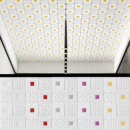 12Pcs 70x70cm 3D Wall Stickers Stereo Foam Ceiling Panel Roof Decal Self Adhesive DIY Wallpaper Living Room Children Decoration