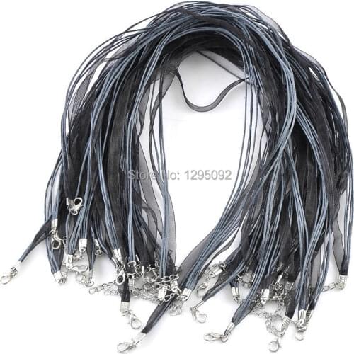 20Pcs Necklace Black Grey Organza Lobster Ribbon Waxen Cord Creation Charms Jewelry DIY Finding 43.2cm