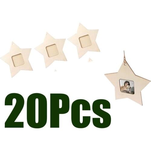 20pcs Hanging Wooden Photo Frame Mini Star Ornament Album Pendant Home Decor
