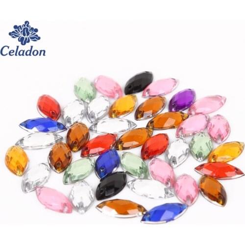 50Pcs/lot 7*15mm Flat Back Sew On Rhinestone crystal Two Holes Beads Stones for Dancing Dress Clothing Shoes Wedding Decoration