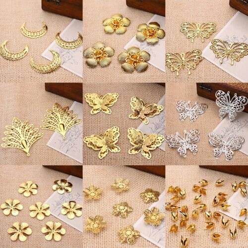 8pc Filigree Metal Wrap Flowers Connectors Petal Butterfly Beads End Caps For Diy Chinese Hair Jewelry Crafts Making Accessories