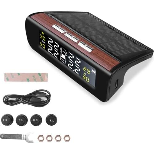 Car TPMS Solar + USB Tyre Pressure Monitoring System Solar Power Digital Display Auto Security Alarm Tyre gauge meter 4 sensors
