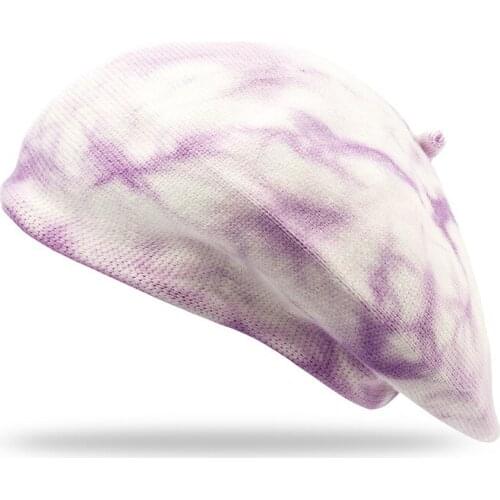 New women wool berets cap Winter ladies thick warm tie dye Knitting artist pumpkin hats gorros