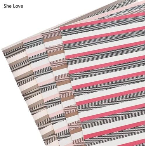 Chzimade A4 Size Stripe Fabric Artificial Synthetic PU Leather Sheet Fabric For DIY Bag Hairbows Sewing Crafts