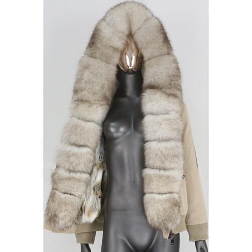 CXFS 2021 Brand Waterproof Bomber Parka Real Rabbit Fur Coat Natural Fox Raccoon Fur Hood Winter Jacket Women Removable Warm