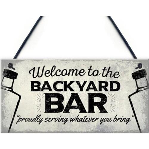 Welcome To Backyard Bar Wooden Sign Wood Wall Plaque Wood Bar Wall Decoration Indicator Hanging Irregular Sign 7.87*3.94Inch
