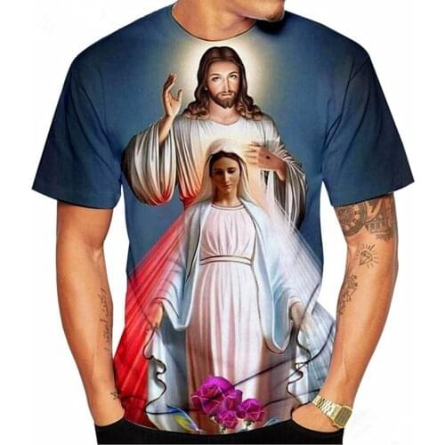 New Fashion Summer Casual Streetwear Harajuku God Cartoon Men Tee Shirts Religion Christ Jesus 3D Print Mens T-Shirt