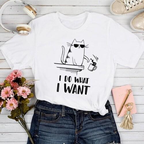 T-shirts Women Cat Cool Clothing Fashion 90s Trend Spring Summer Tshirt Top Lady Stylish Girl Print Clothes Tee T-Shirt