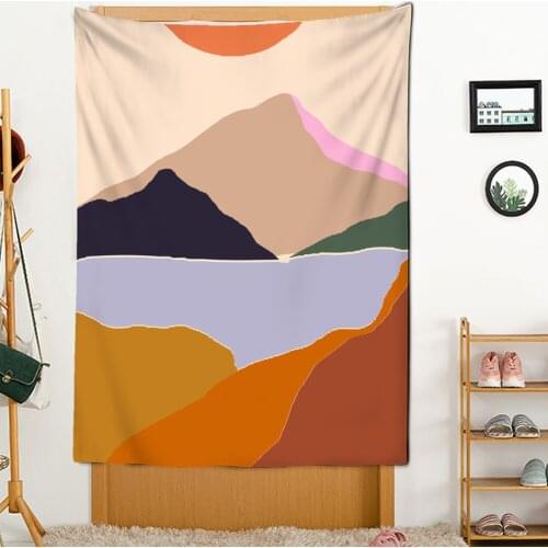 Moon and Sun Nature Art Moon Tapestry Mountain Galaxy Starry Sky Hanging Wall Tapestries Psychedelic Carpet Wall Wall Cloth