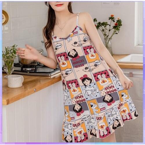 Cotton Night Dress Women Print Artoon Sexy Sleepwear Cute Lingerie Sexy Nightdress Strap Nightwear Female Nightie Home Clothes