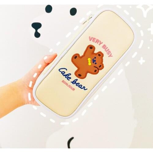 Stationery cute bear pencil case Simple student large-capacity stationery storage bag cute pencil pouch