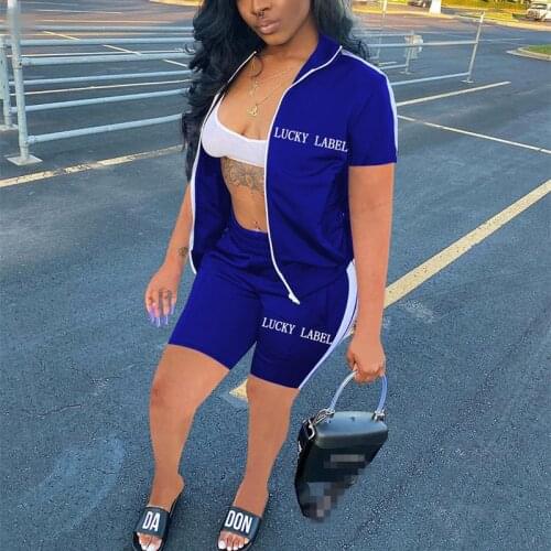 Lucky Label Tracksuit Women Zip Jackets Tops Side Stripe Shorts Sets Streetwear Sweatsuits Sport Outfits Summer 2 Two Piece Set