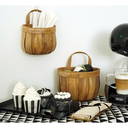 French Storage Basket Wood Hanging Organizer Small Stuff Organization Capsule Coffee Organizer Home Cafe Shop Decor Accessories