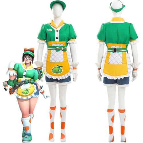 OW Mei Cosplay Costume Honeydew Skin Halloween Carnival Maid Costumes For Adult Women Female Girls Full Set Custom Made
