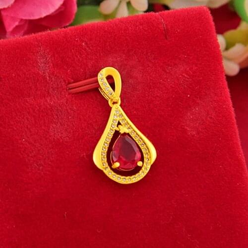 Teardrop Shaped Red Pendant Chain Charm Women Girl Jewelry Yellow Gold Filled Beautiful Gift