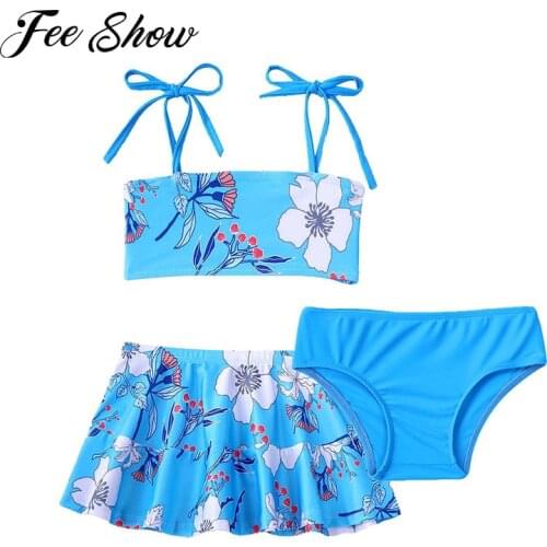 Teenage Girls Swimsuits Summer Brazilian Swimming Suit Swimwear Straps Tube Tops with Briefs Skirt Set Bathing Suits Beachwear