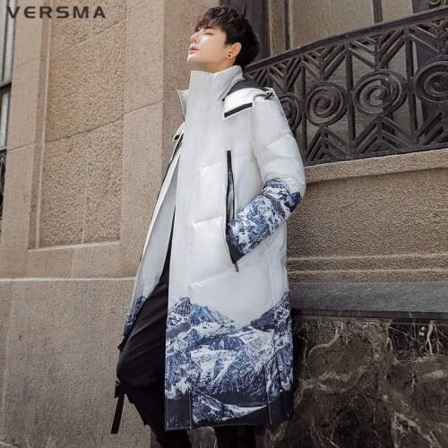 VERSMA Korean Style Clothing Men Painting Printed Hooded Long Jacket Coat Men Women Winter Hip Hop Vintage Warm Thick Men Parkas