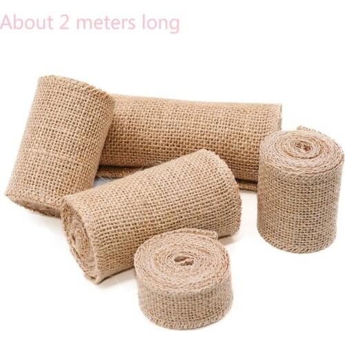 2M Natural Jute Burlap Hessian Ribbon Rolls Vintage Rustic Wedding Decoration Christmas Gift Wrapping Festival Party Home Decor