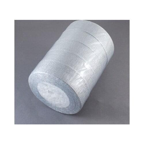 Ribbon, DIY Material for Organza Bow, Double Sided, Silver, 25mm, 25yards/roll, 5rolls/set