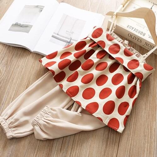 Girls summer suit fashion casual baby girls clothes children infant Polka dot vest Wide pants suit Girls clothing Girls suit
