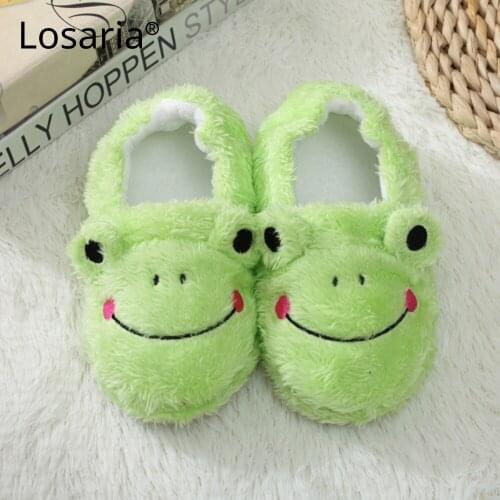 Losaria Kids Boys Girls Plush Children Slippers Winter Warm Fur Home Slippers Frog Cartoon Soft Sole Lightweight Casual Shoes