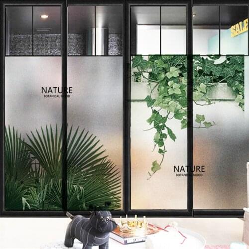 Custom green plant leaf pattern frosted opaque electrostatic film office living room kids room bedroom bathroom window film