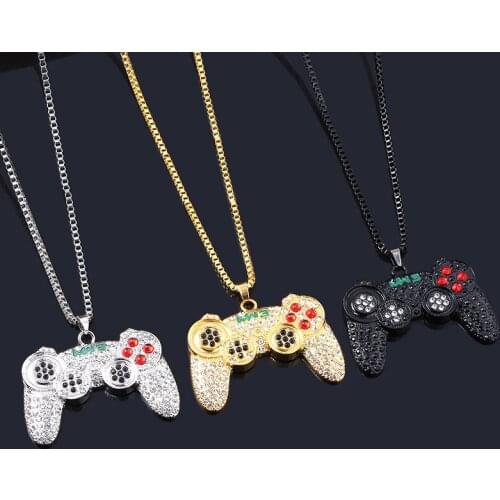 MIDY Full Crystal Game Console Handle Pendants Necklaces Men High Qoality Gamepad Hiphop Statement Jewelry For Game Fans Gift