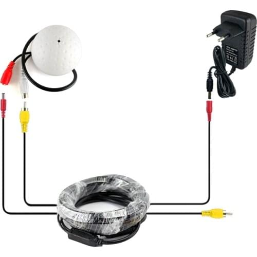 CCTV Microphone Security Camera Audio Mic Wide Range Microphone + 5m DC/AV Cab +Power Adapter For CCTV Cameras DVR System