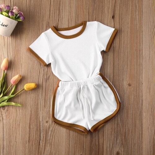Fashion 2PCS Newborn Baby Girl Boy Clothes Solid Short Sleeve Cotton Tops T-Shirt+Shorts Pants Outfit Set