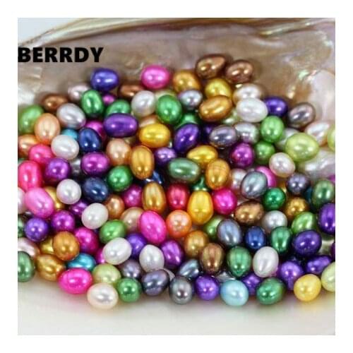 Fashion Loose Pearl Rice Shape Pearl 7-8MM AAAA Colorful Akoya Pearl Beads 100pcs/Lot Colored Akoya Oyster Loose Pearl Beads