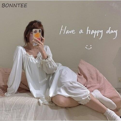 Nightgowns Women Leisure Sweet Princess Style Ulzzang Lace Patchwork Stylish Sleepshirts Lovely Soft Home Wear Nighty Oversized