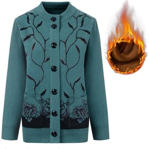 2020 New Women Knit Wool Jacket Middle aged Mother Sweater Cardigan Casual Tops Winter Plus Velvet Thick Loose Sweater Coat 1736